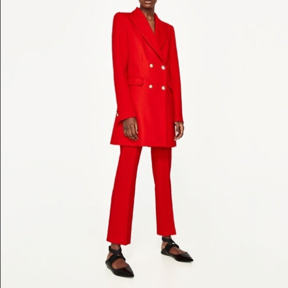 NWT ZARA TROUSERS WITH FLARED HEM Red Medium